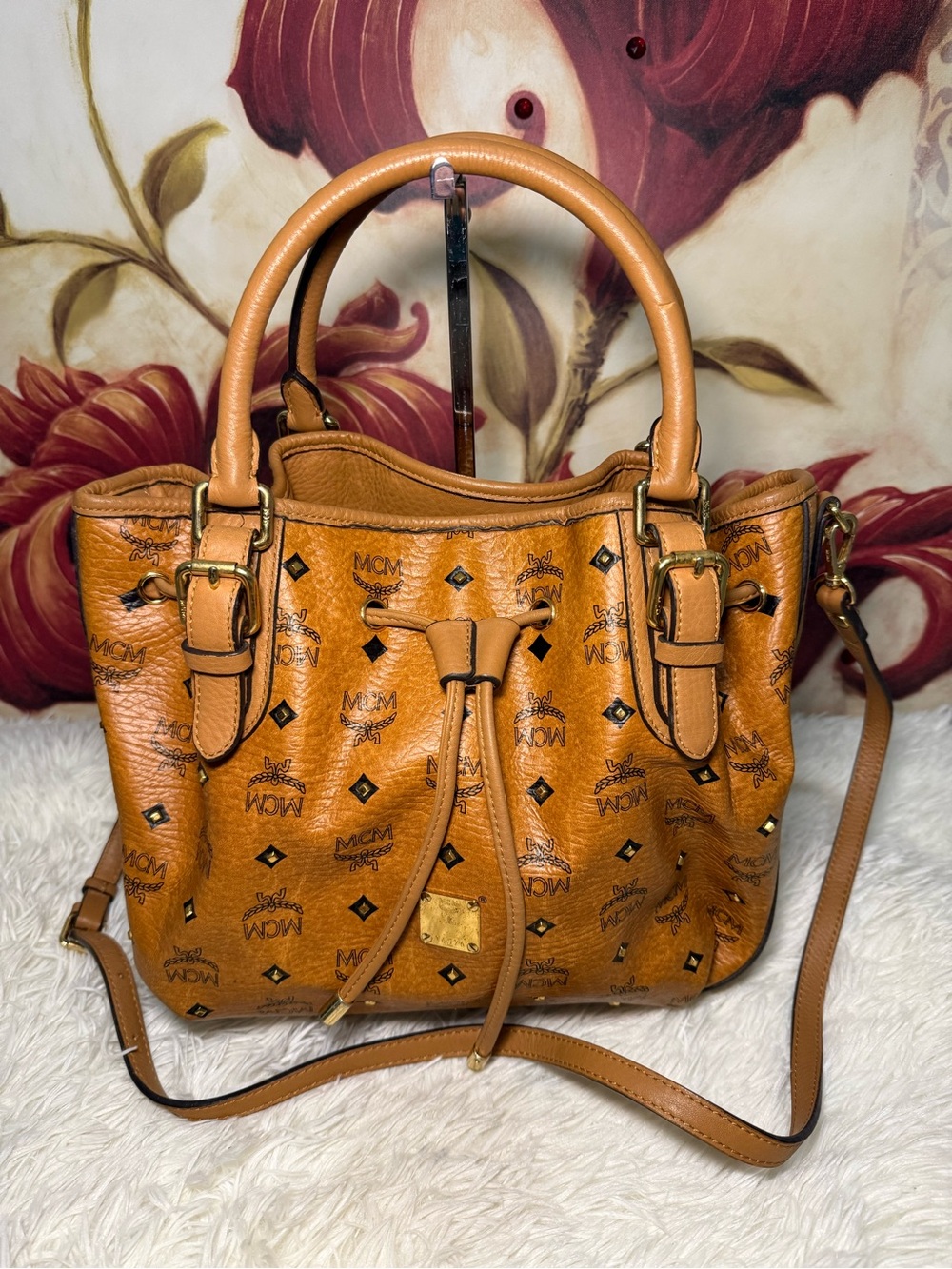 MCM Visetos Studded Crossbody Bucket